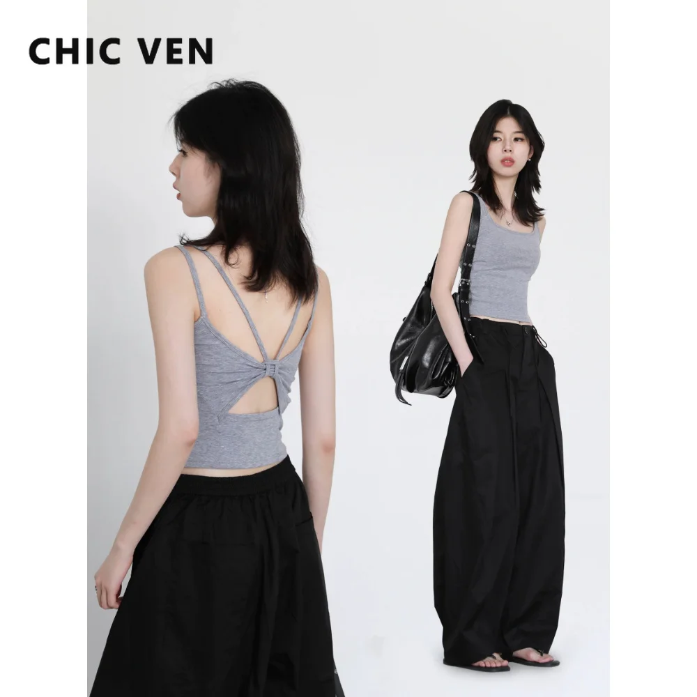 CHIC VEN Women Summer Tanks New Double Thin Straps with Hollowed Out Butterfly Bow Chest Pads Girl Camisole Vest Sexy 2026