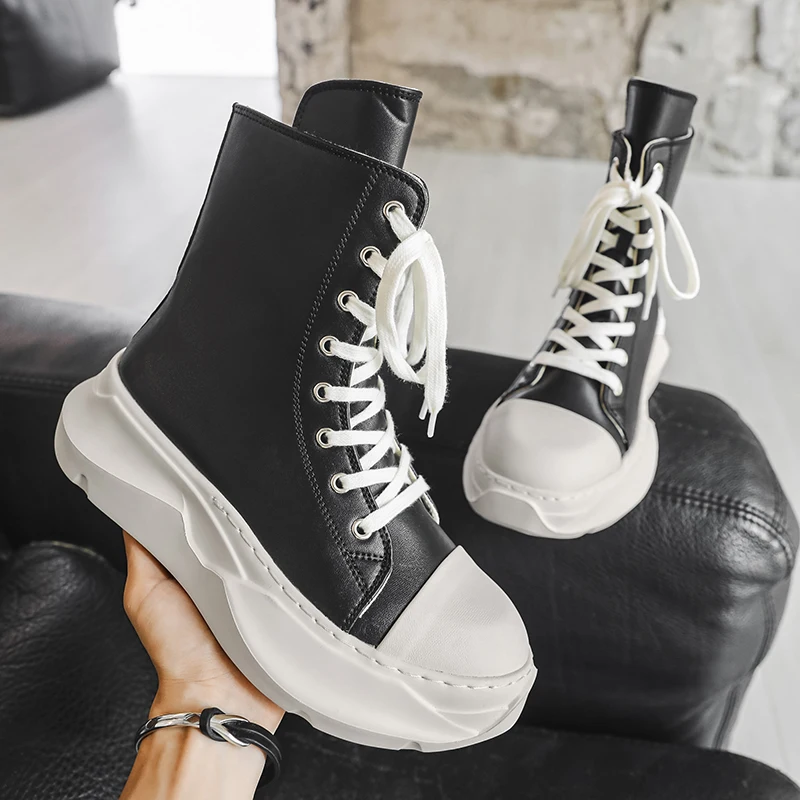 

Классические черные высокие кроссовки, мужские осенние повседневные кроссовки, удобная кожаная дизайнерская обувь, мужская обувь для скейтборда на платформе