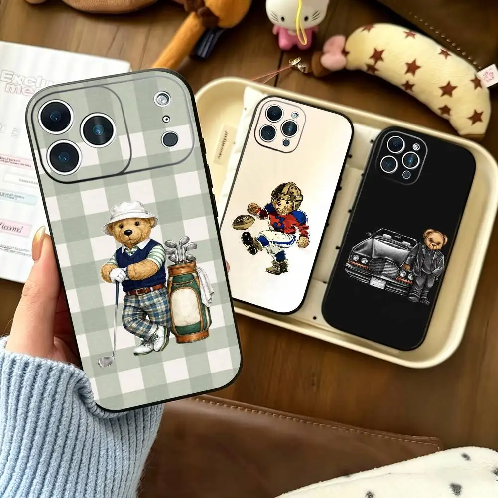 Модный чехол B-Baron Filou B-Bear для iPhone 17, 16, 15, 14, 13, 12, 11 Plus, Pro Max и других моделей, мягкий черный чехол