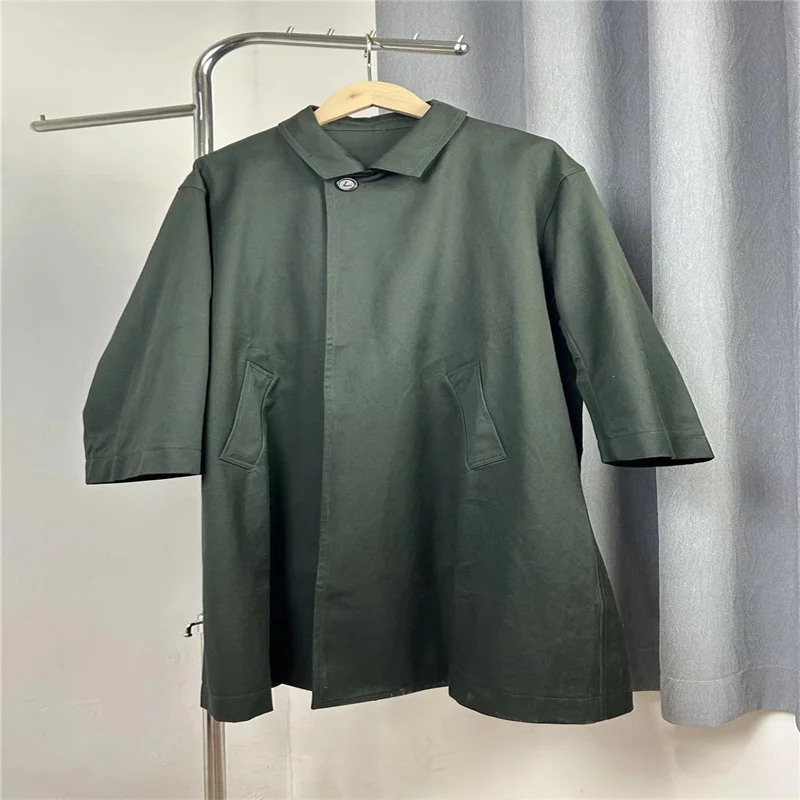 

24 year autumn and winter new niche design dark green twill cotton A-line long windbreaker