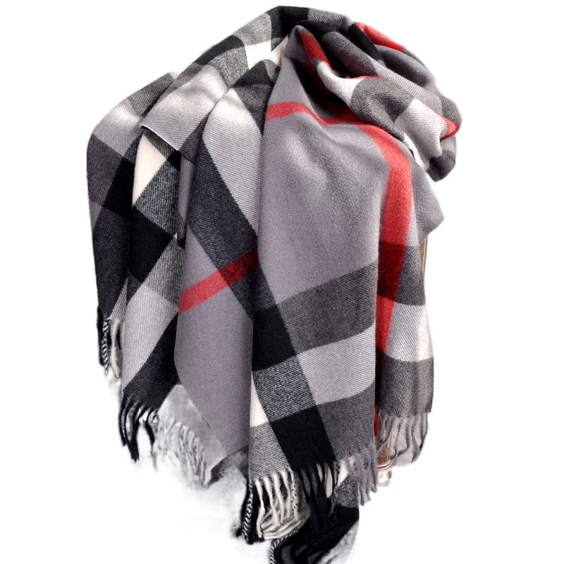 2024 Pamwallymensa Women\'s Scarf Winter Luxury Brand Tippet Scarves for Ladies Plaid Shawls Warm British Style Thicken Man