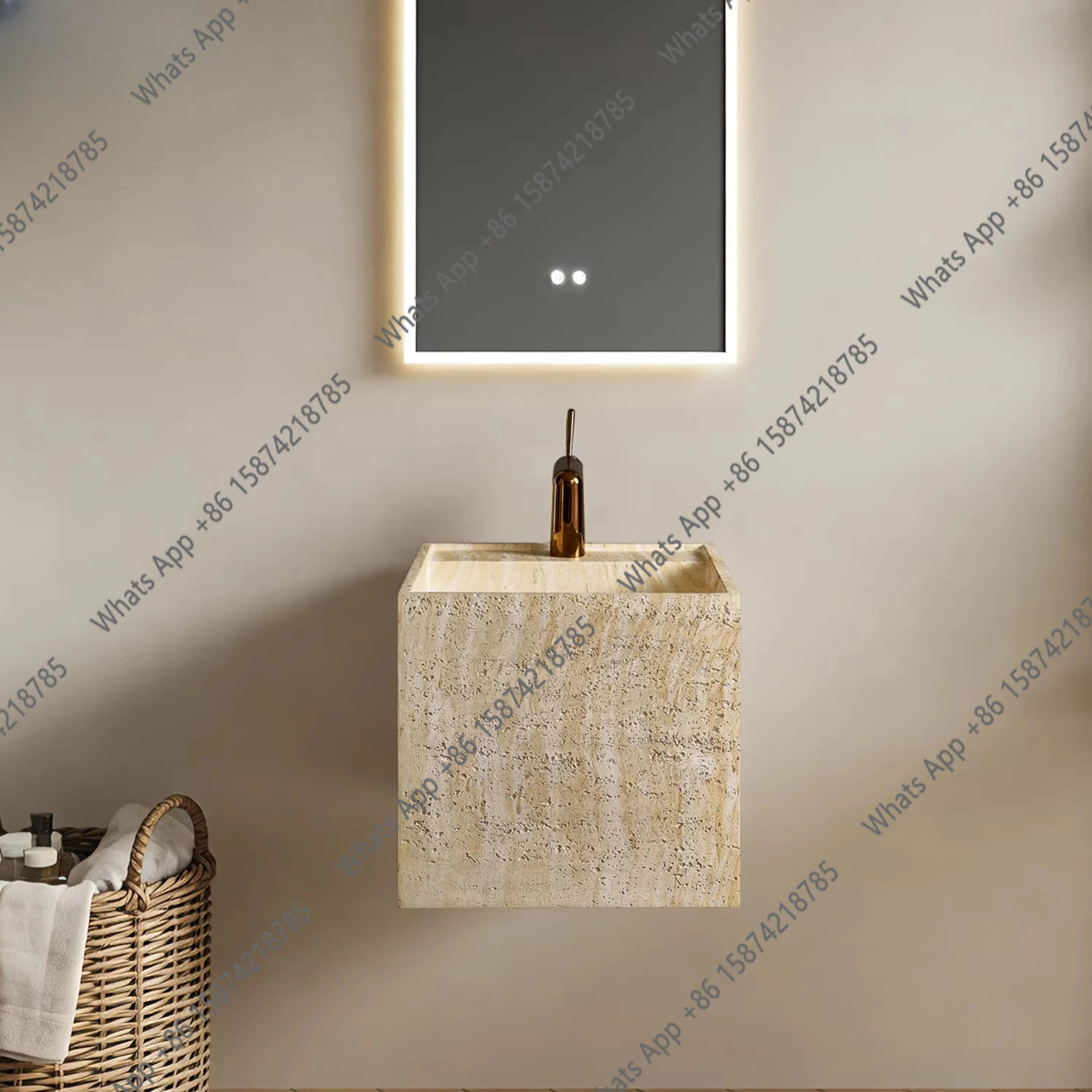 

Настенная раковина Wabi Sand из натурального травертина в средневековом стиле, гранулированная, для отелей B&B, художественная настенная раковина