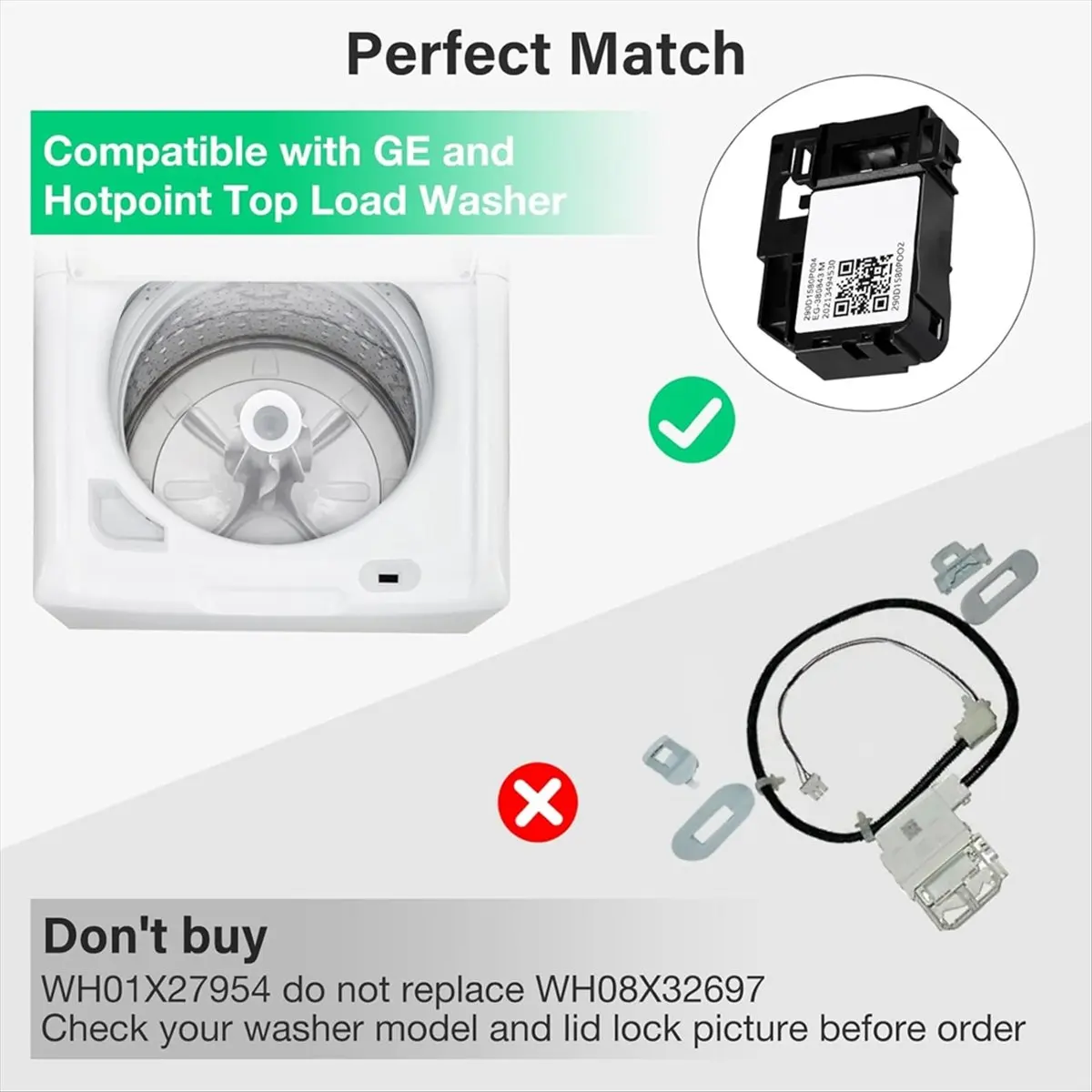 Delighted- WH01X27954 Washer Lid Lock Switch Part 290D1580P004 for GE Hotpoint Top Load Washing Machine Door Lock Assembly