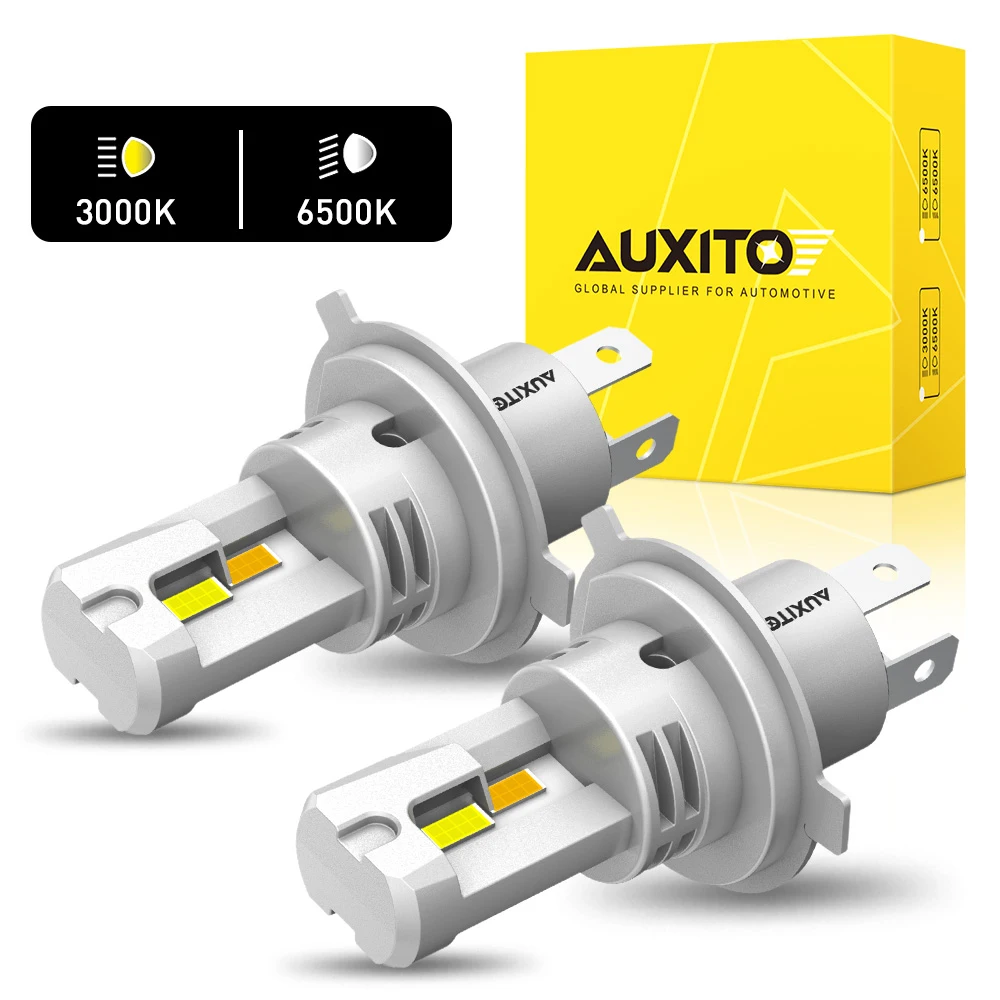 

AUXITO 2 шт. двухцветные светодиодные лампы H4 для фар: желтый дальний свет, белый ближний свет, 9003 HB2, безвентиляторные автомобильные светодиодные фары