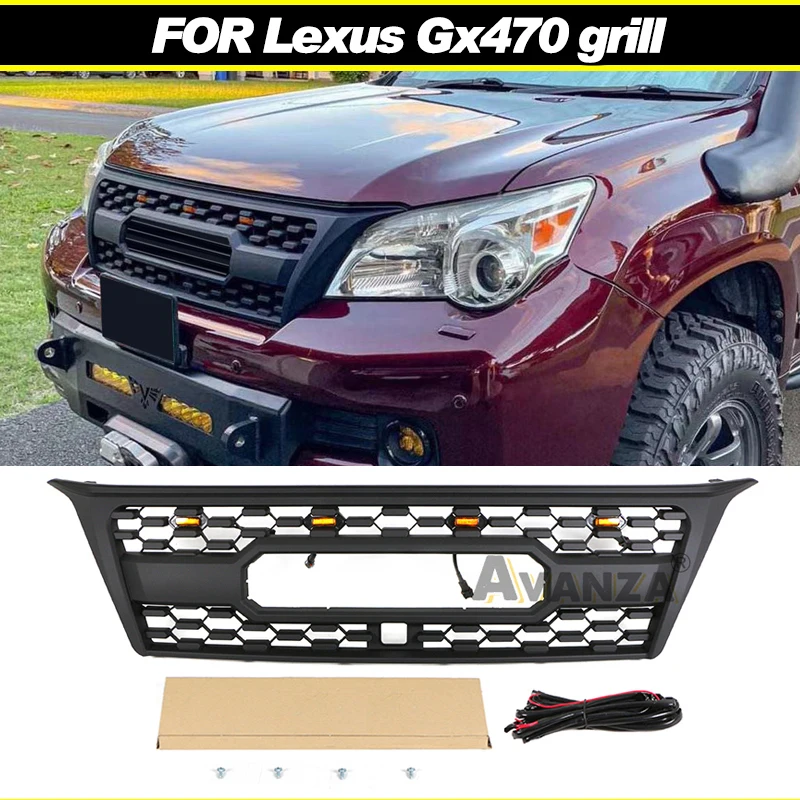 Front Grill W/Light Fits For LEXUS GX460 GX470 2010-2013 Upper Racing Grill Modification