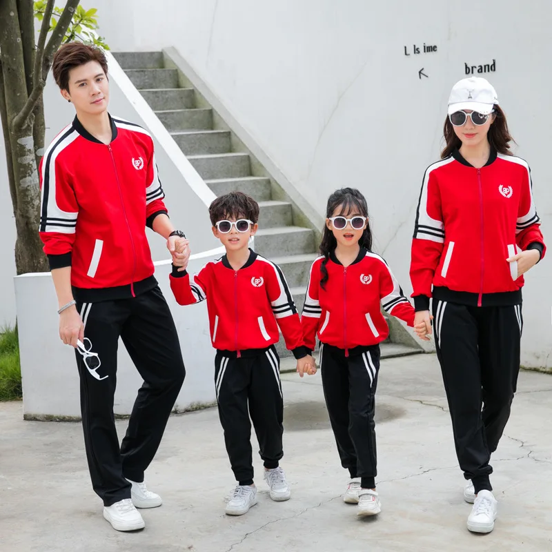 Family Matching Outfits Autumn Winter Mum Daughter Dad Son  Jacket & Pants  Adults Kids Uniform Suit Children School Sports Sets