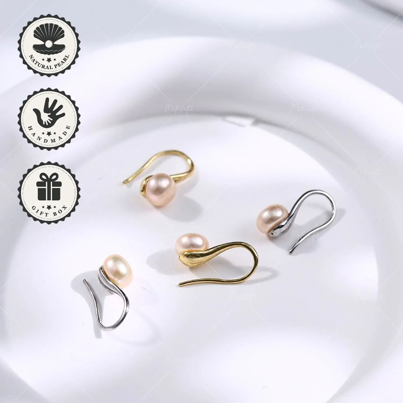 

Mysoya White Bread Pearl High Heel Earrings 8–9mm Golden/Silvery With Gift Box Valentine’s Day Birthday Gift For Her