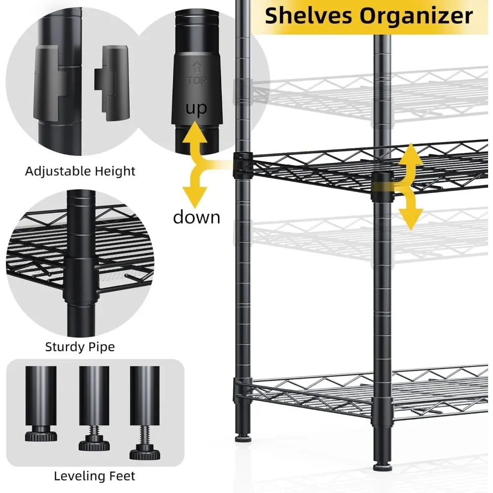 3 Tier Shelves Storage, Wire Shelf Unit, Standing Adjustable Metal Shelves Organizer, Storage Racks for Restaurant Garage