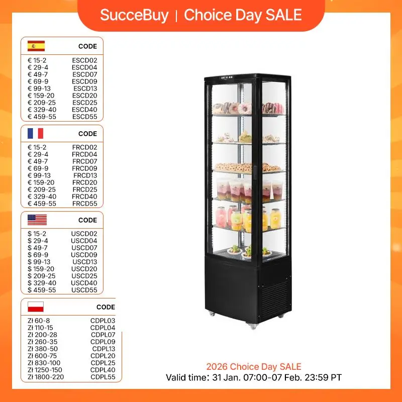 VEVOR Kühlvitrine Kühlschrankvitrine Gebäckvitrine Bäckereivitrine 278 L, 5-stufiger kommerzieller Kühlvitrinenschrank mit LED-Beleuchtung & TURBO-Kühlung & frostfreie Luftkühlung für Café