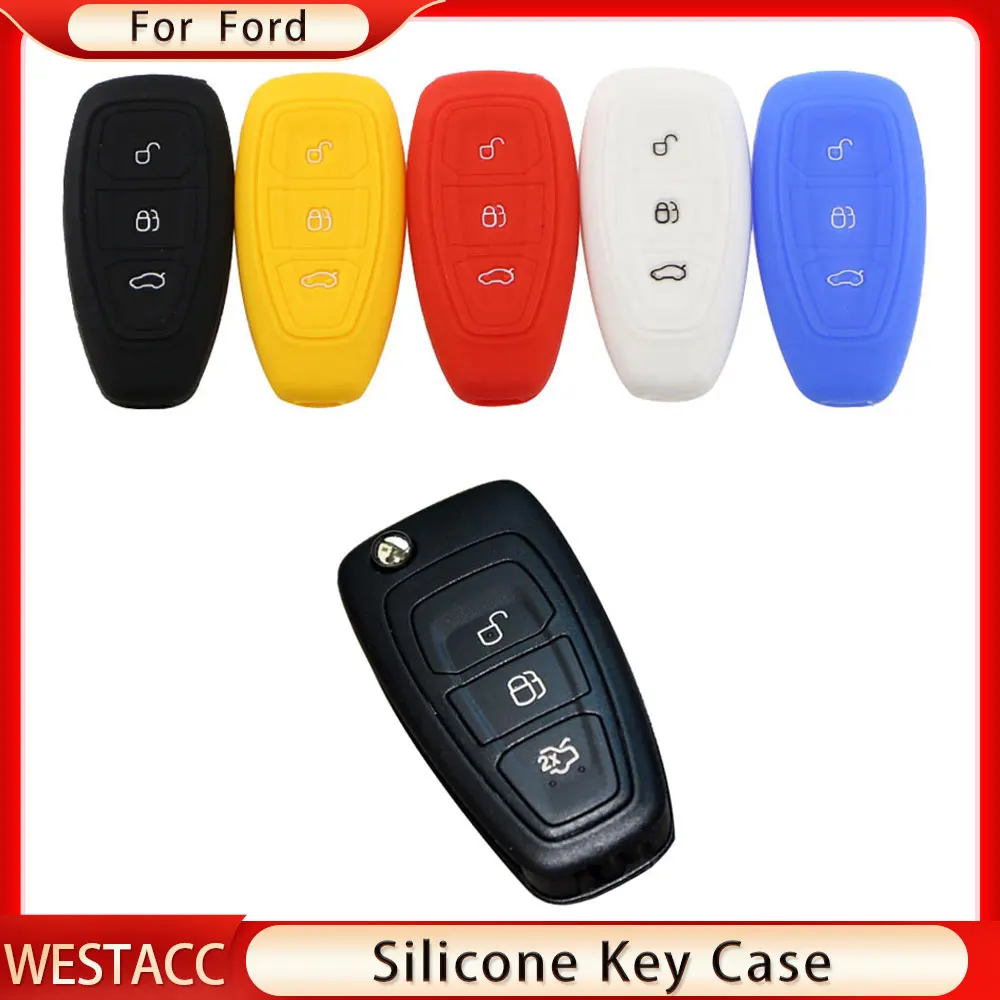 

Silicone Car Flip 3Button Key Case Cover for Ford Mondeo Focus Fiesta Kuga C-Max S-Max MK3 Key Protector Shell Fob Accessories