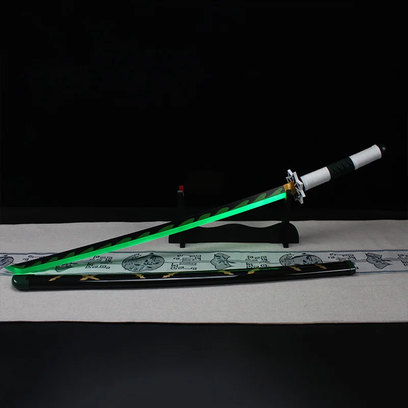 Demon Slayer LED Glowing Katana Sanemi Charakter Rollenspiel-Requisiten mit weißem Gürtel und Halter Bambus-Spielzeugschwert