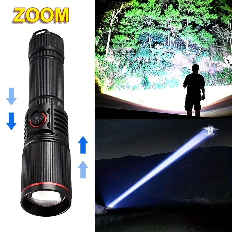 Rechargeable LED Flashlight 6 Lighting Modes Waterproof Torch Aluminum Alloy Tactical Super Bright Flashlight for Camping Hiking