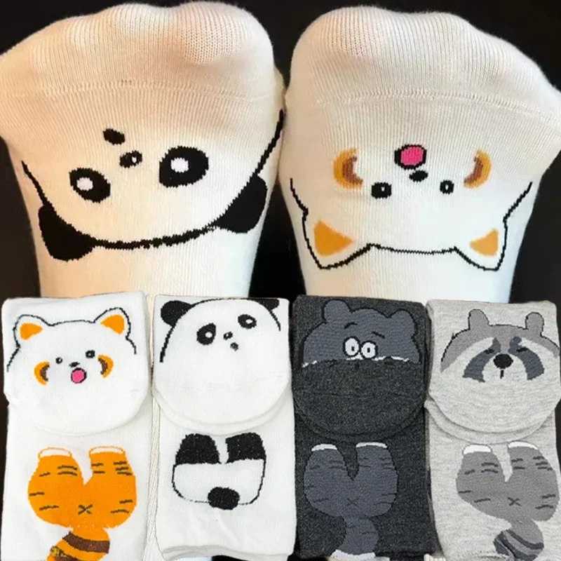 جديد الإبداعية Kawaii الكرتون جوارب بصور حيوانات الدب الراكون القط الجسم الراحة مطاطا منتصف العجل الجوارب للطلاب النساء Ins نمط 2025 #2