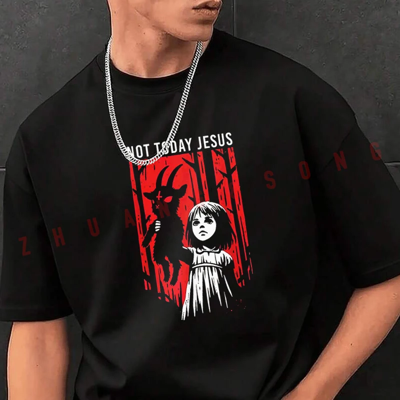 

Мужская модная футболка Not Today Design с мотивом козла-демона, повседневные модные футболки на лето, удобные топы с короткими рукавами