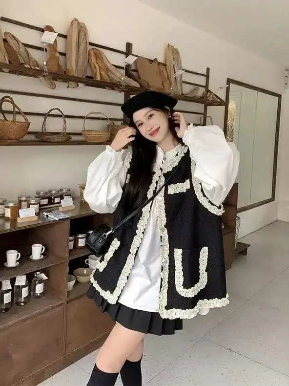 

Жакет-жилет в стиле «Маленький аромат» с тяжелым кружевным пэчворком для полных женщин (до 136 кг), осенний, высококачественный дизайн, полиэстер