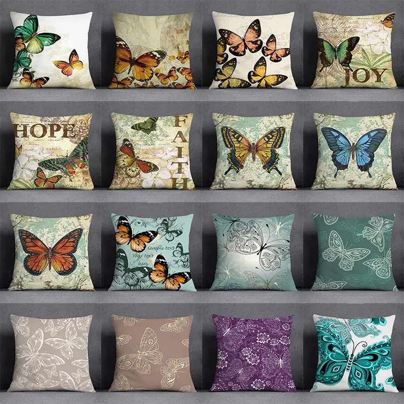 Retro Butterfly Home Decoration Pillowcase Square Pillowcase Home Office Decoration Cushion Cover