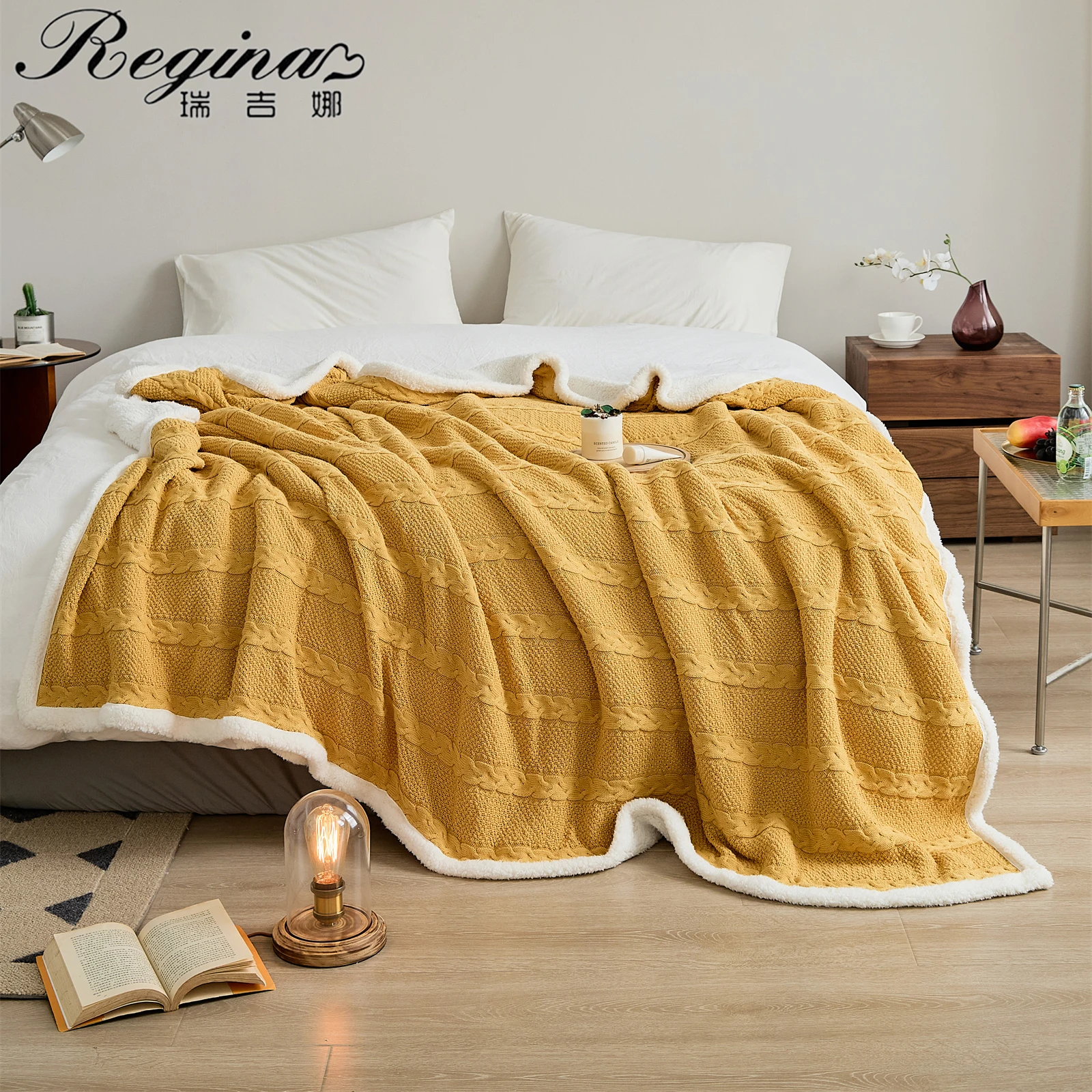 

REGINA Luxury Thick Winter Warm Quilt Blanket Super Soft Fluffy Cotton Knitted Autumn Sherpa Blanket Bed Bedspread Plaid Blanket