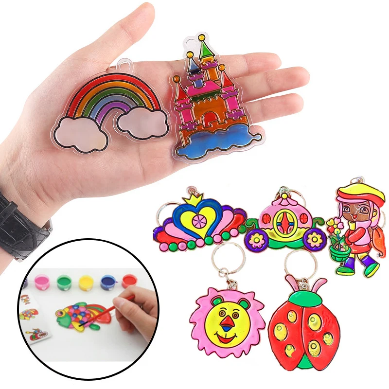 5Pcs Kids Suncatcher Painting Kit Crafts Activities Ideas Birthday Gifts Make Own Key Chain Christmas Tree Ornament  Cartoon Toy