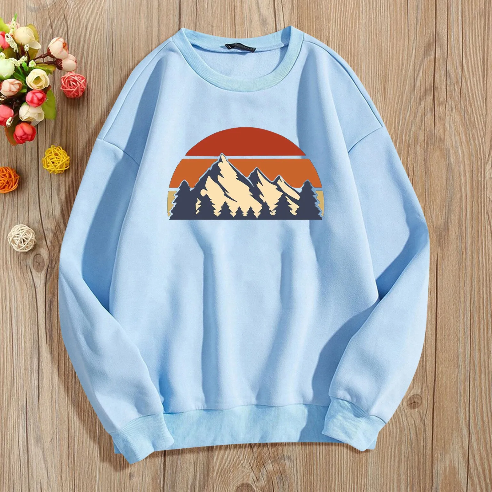 

Women's Crew Neck Sweatshirt Mountaineering Hiking Watching Sunrise And Sunset Series Top Christmas Sweatshirts Women