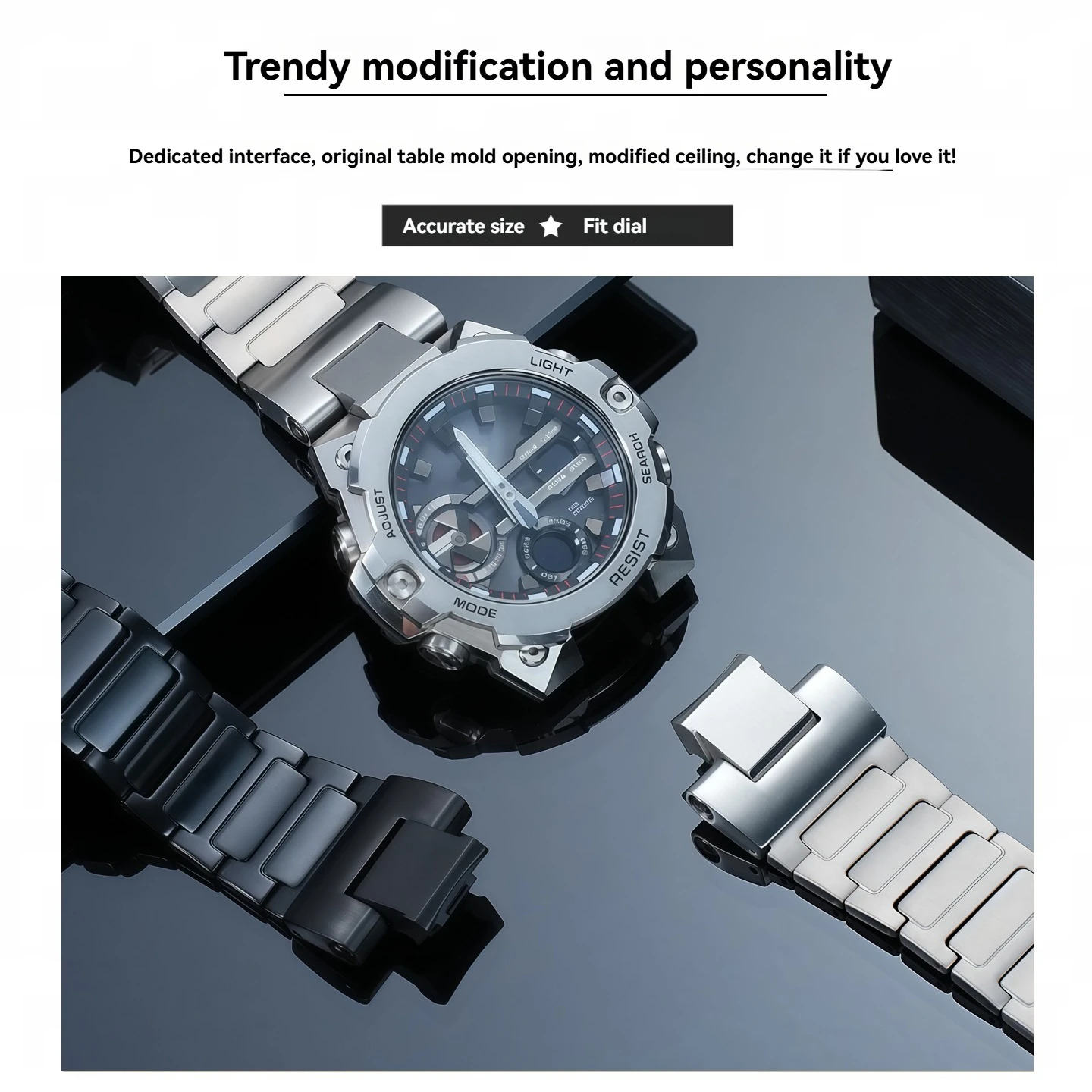 تعديل حزام ساعة اليد غير القابل للصدأ لساعة كاسيو G-SHOCK الصلب القلب GST-B400 سلسلة الرياضة الرجال معصمه حزام + أدوات