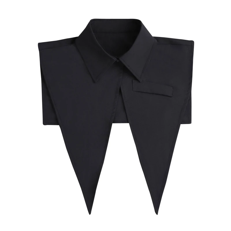 

Pointed Large Lapel False Collar Detachable Dickey Business Suit Blouse Button Black Half Shirts Crop Top for Women