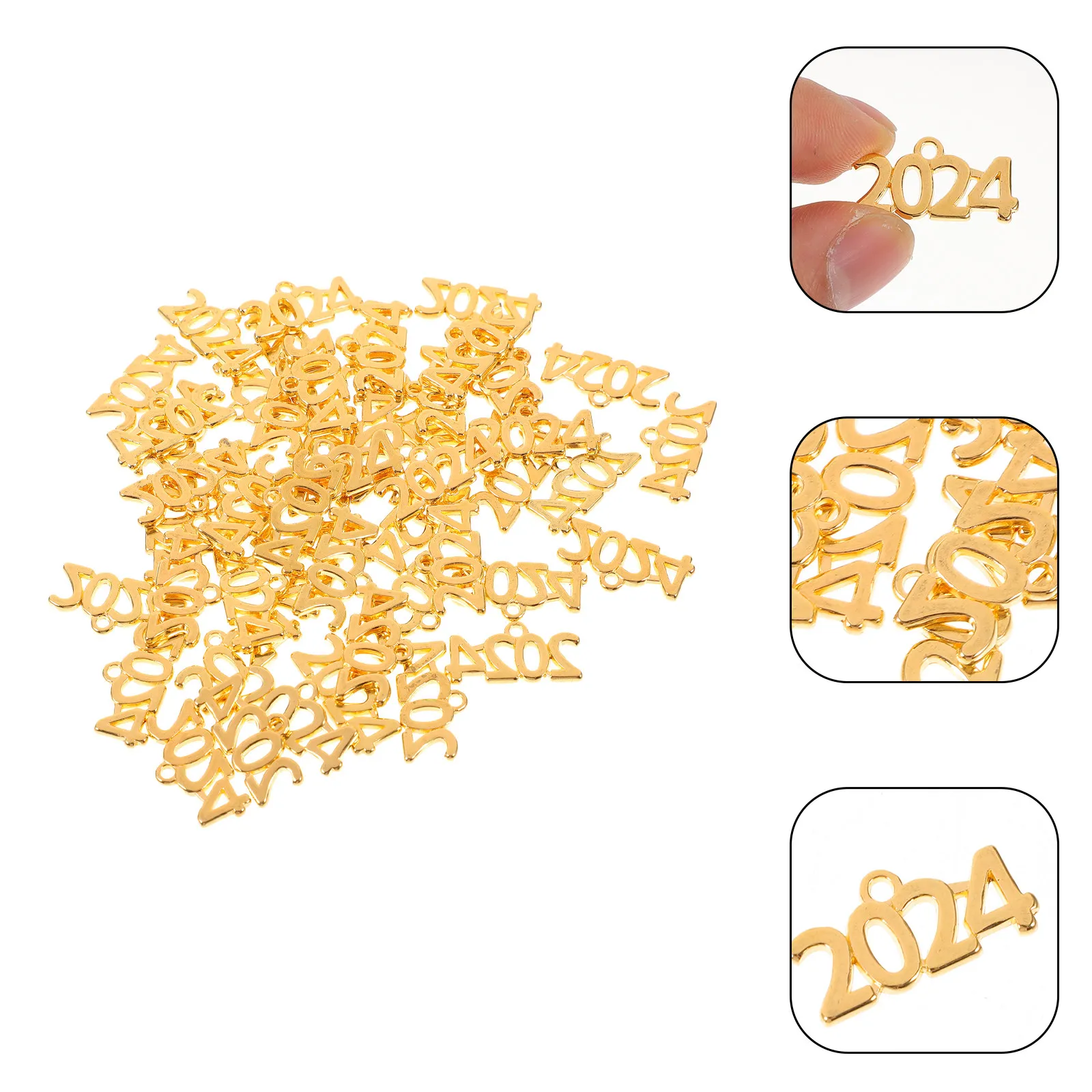 

50 шт. подвесок-цифр 2024 из цинкового сплава для самостоятельного изготовления украшений: ожерелий, браслетов, брелоков, декоративных изделий к Новому году 2024