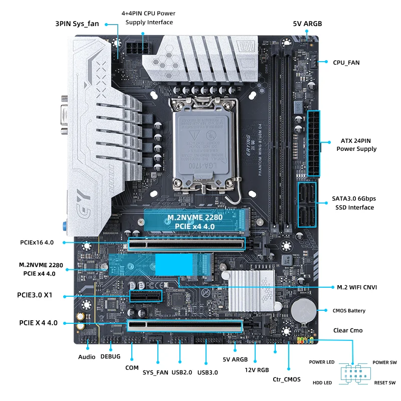 Imagem -03 - Placa-mãe Argb Suporte Lga1700 Core i3 i5 i7 i9 12th e 13th Cpu 12400 12900 13600k f Componentes do Computador Desktop Erying-b760m d4