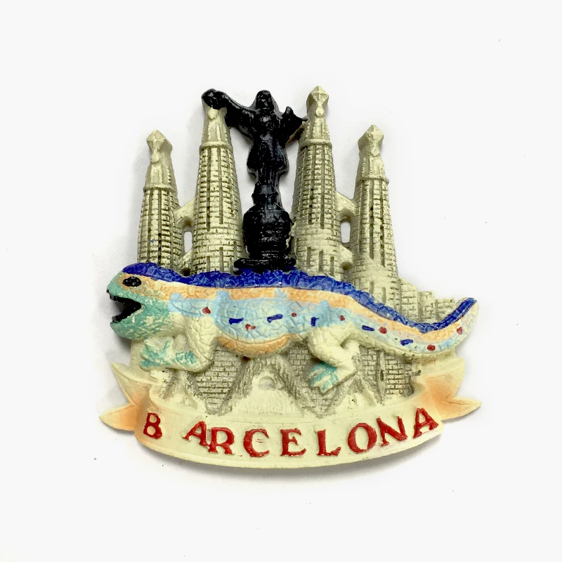 

Barcelona 3D Resin Fridge Magnet - Iconic Sagrada Familia & Lizard - Unique Travel Souvenir from Spain