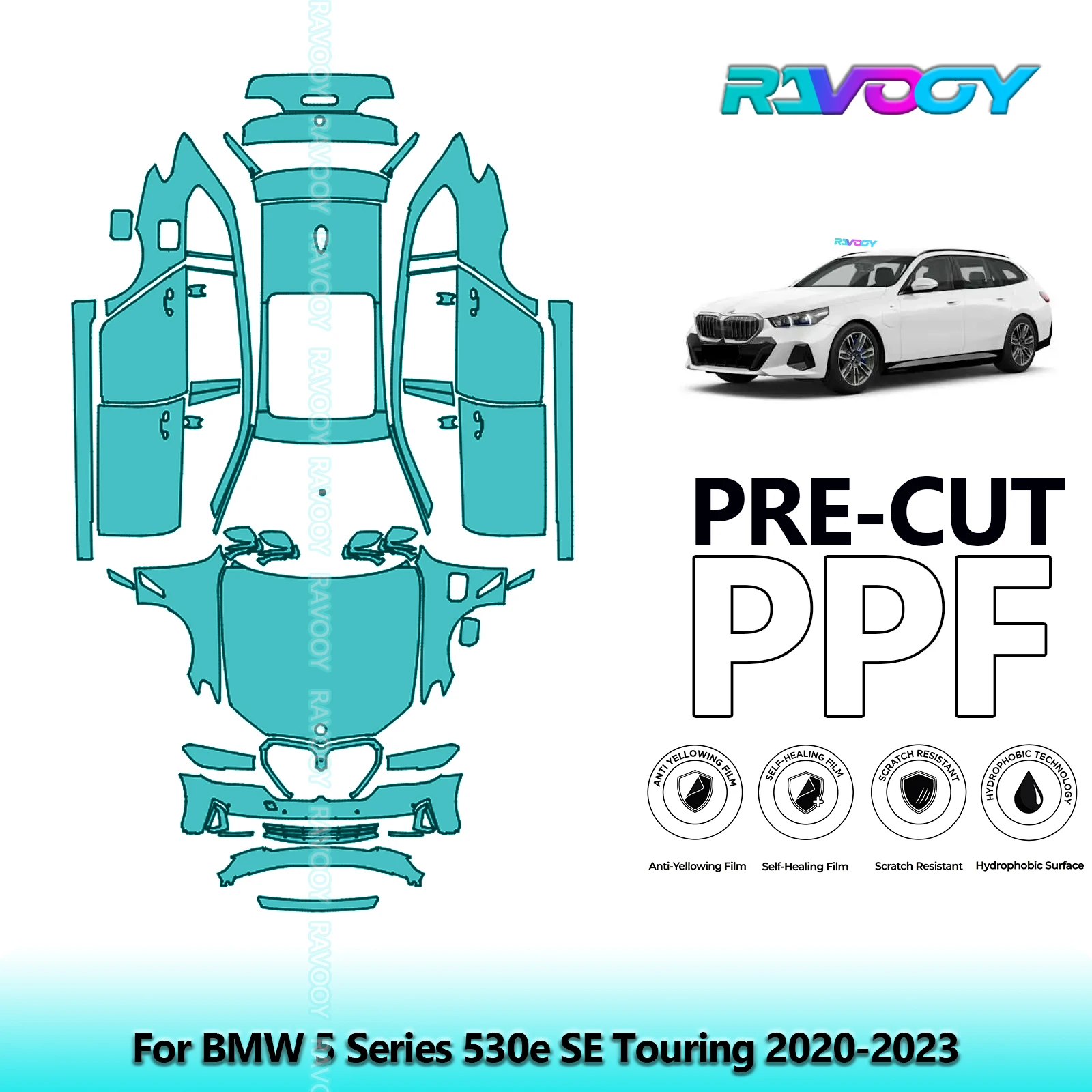 

For BMW 5 Series 530e SE Touring 2020-2023 Precut 8.5Mil Clear Bra Full Vehicle PPF Paint Protection Film