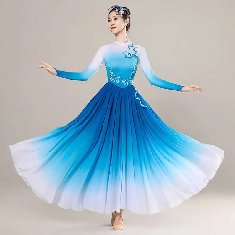 

Большой распашной костюм для женщин, элегантная цветущая длинная юбка, современное платье для песен и танцевального выступления