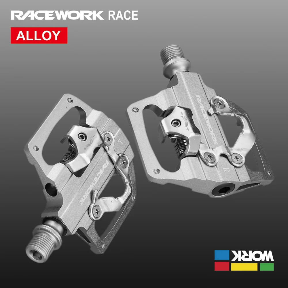 RACEWORK MTB Clipless Pedals Self-locking CNC Aluminum Alloy DU Bearing Double Flat Platform Mountain Bike Bicycle Pedal For SPD - view 3