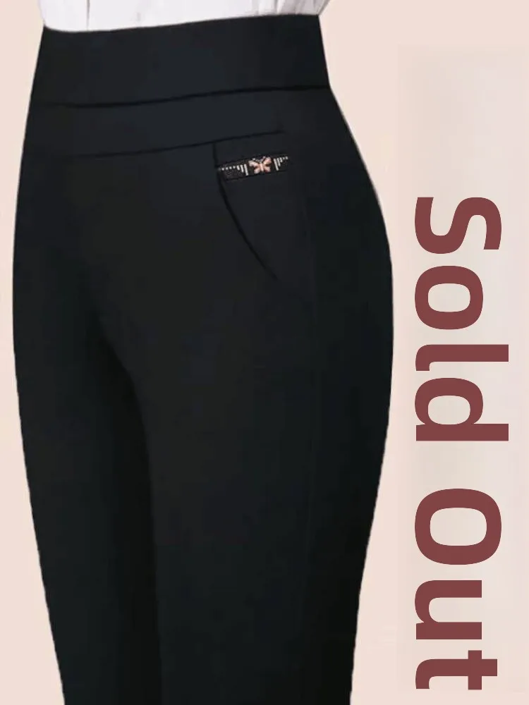 High Waist Thiened Elastic Fce Lined Casual Pants for Older Women Autumn Winter Straight Leg Pants Loose Fit Trousers