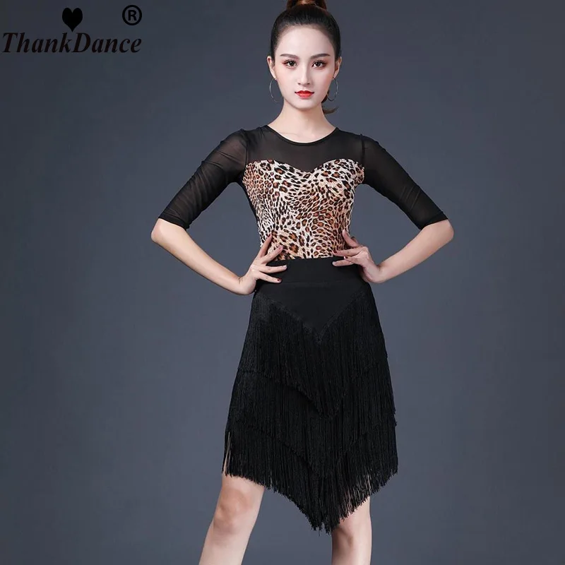 เต้นรําละติน Cha Cha Samba Rumba เครื่องแต่งกาย Fringe Latin Dance กระโปรง