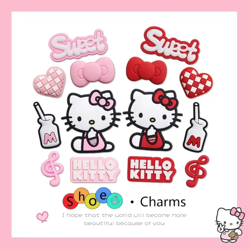 

New 14PCS/Set Hello Kitty cartoon PVC Shoes Charms Cute Anime Character Shoe Accessories For Clogs Sandals Party Gifts