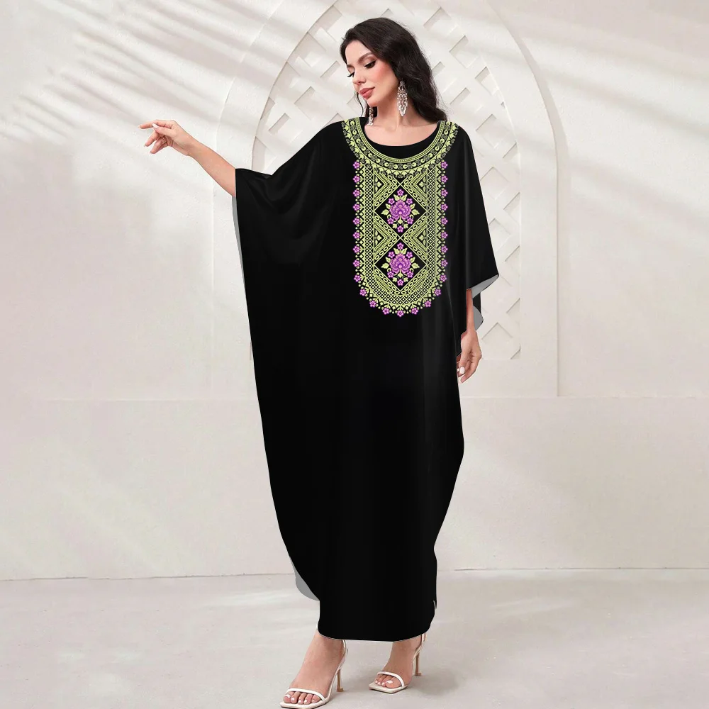 Muslim Women Abaya Batwing Sleeve Abayas Islamic Dresses Dubai Abaya Turkey 2024 Africa Arabia Moroccan O-Neck Robe Vestidos