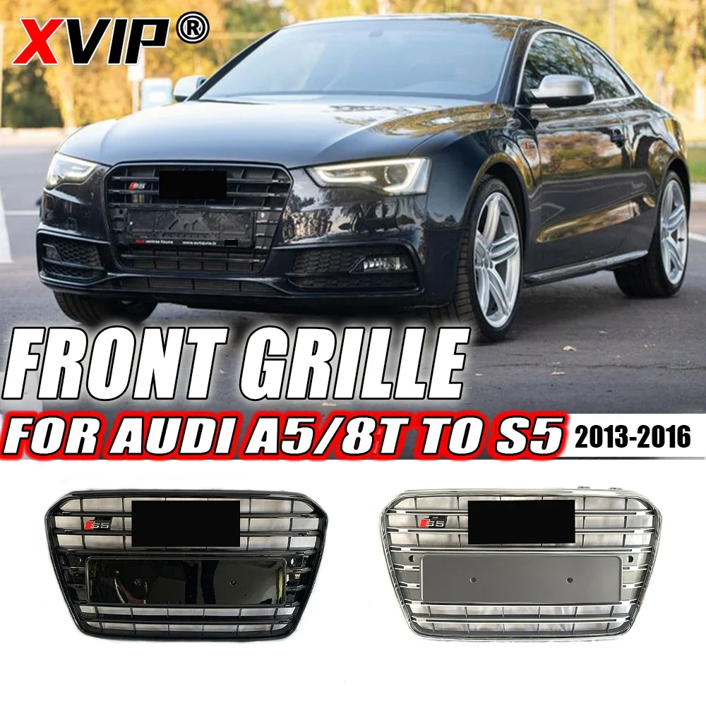 

XVIP S5 Style Racing Grill Glossy Black And Grey Front Bumper Grille Fit For Audi A5 S5 8T 2013-2016 High Quality Upper Grille