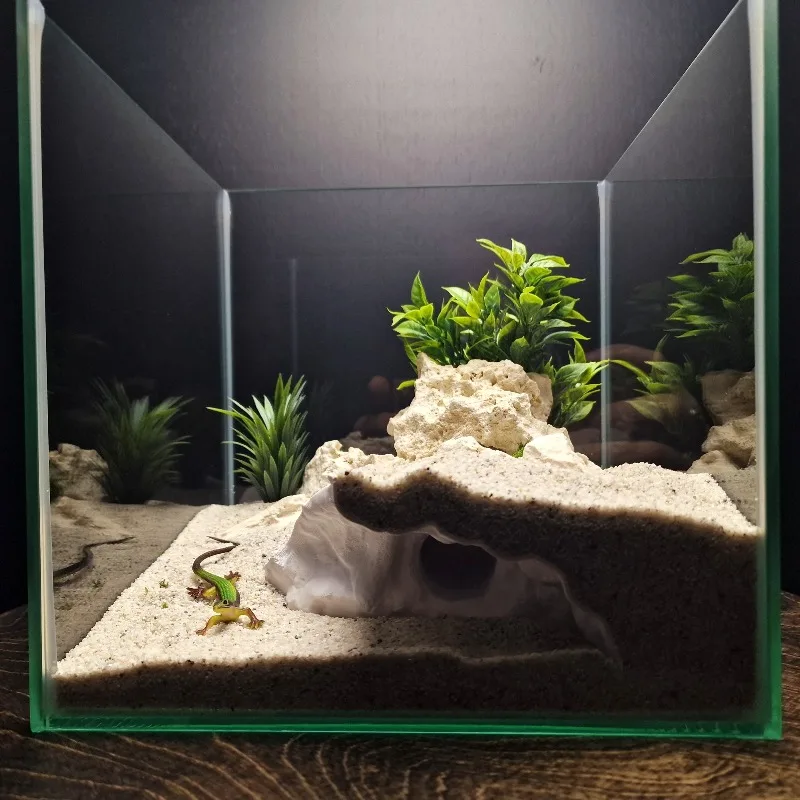 Decoración de terreno alto-bajo impresa en 3D de doble uso para tanques acuáticos y reptiles |   Cueva de piel profunda para peces pequeños, camarones y tortugas