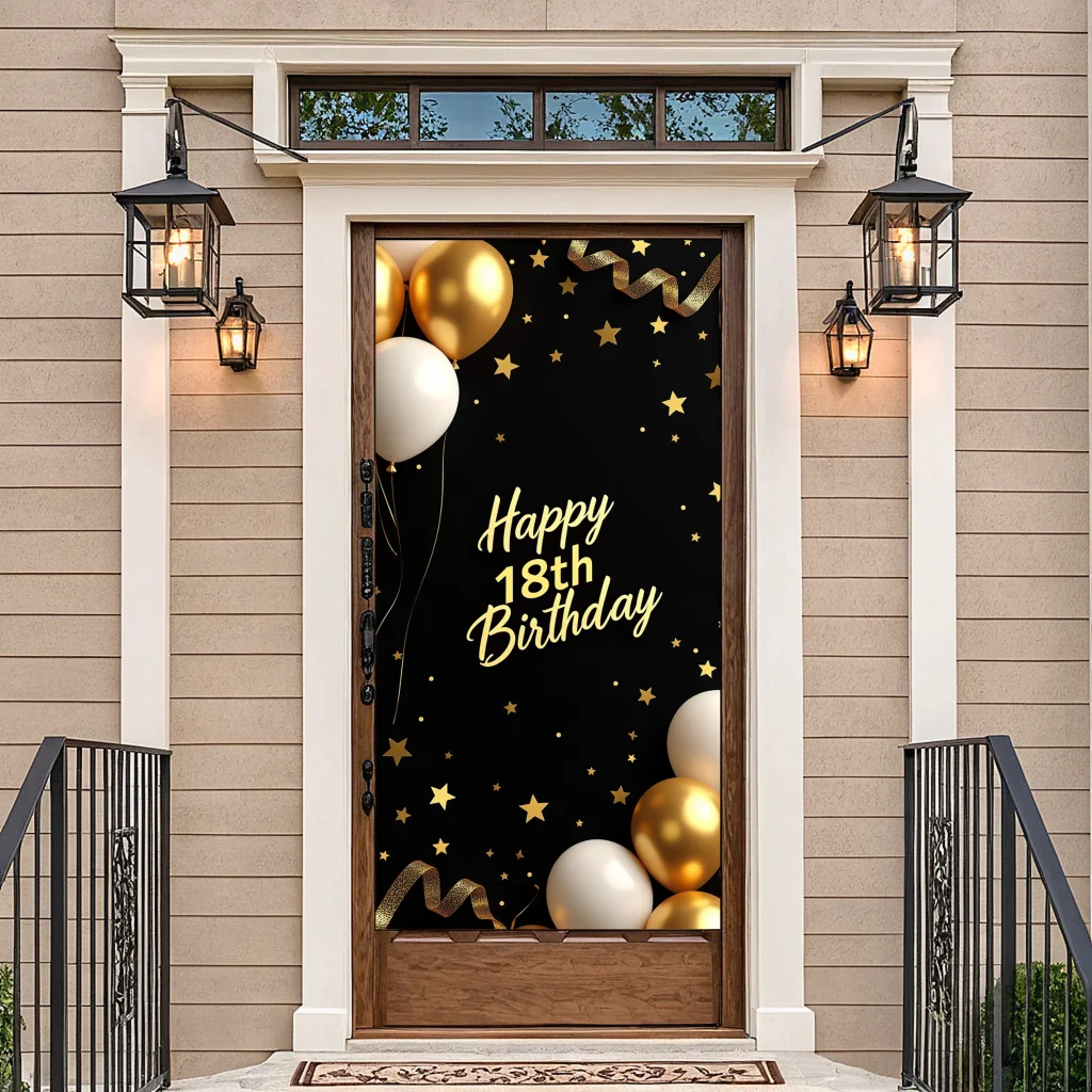 Golden Balloon Starry Backdrop Happy 18th Birthday Party Banner Celebration Background Wall Photography Event Decoration