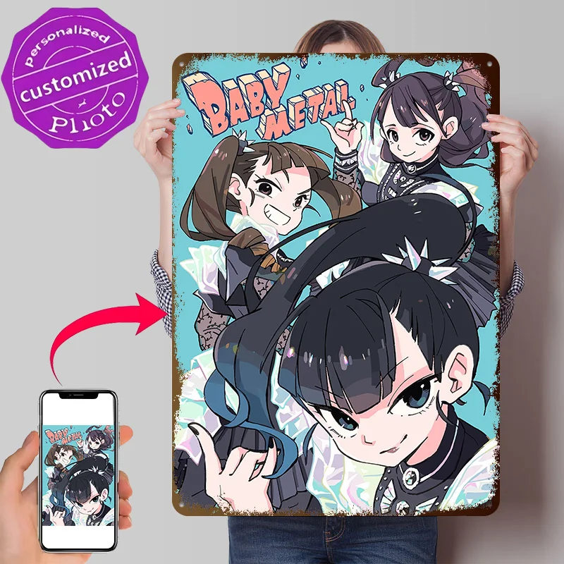 Babymetal Cartoon Illustration Personalized 3D Textured Metal Poster Wall Art Vintage Tin Signs for Home Decor Accessories Items