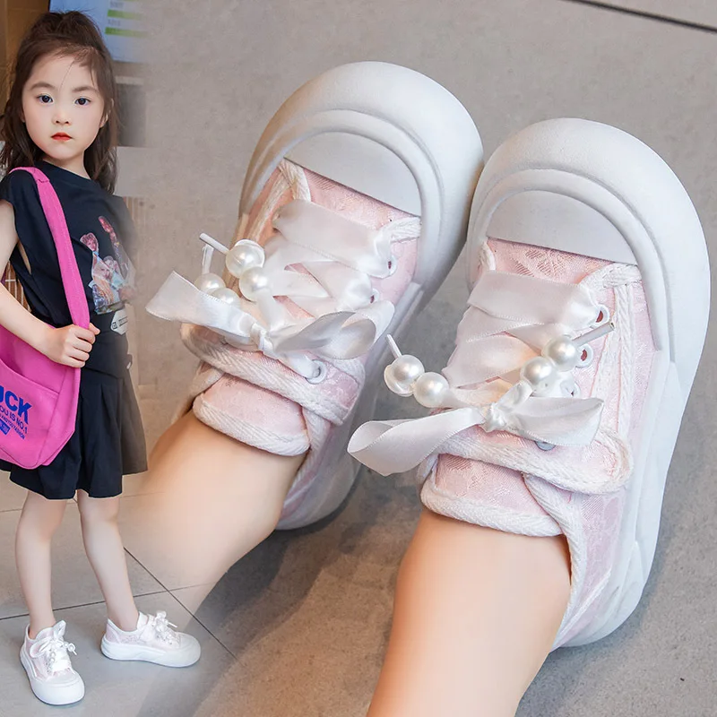 3-12Y Children’s Casual Sneakers for Girls Autumn Toddler Canvas Shoes with Shiny Bow Non-slip Breathable Kid Footwear H88-25