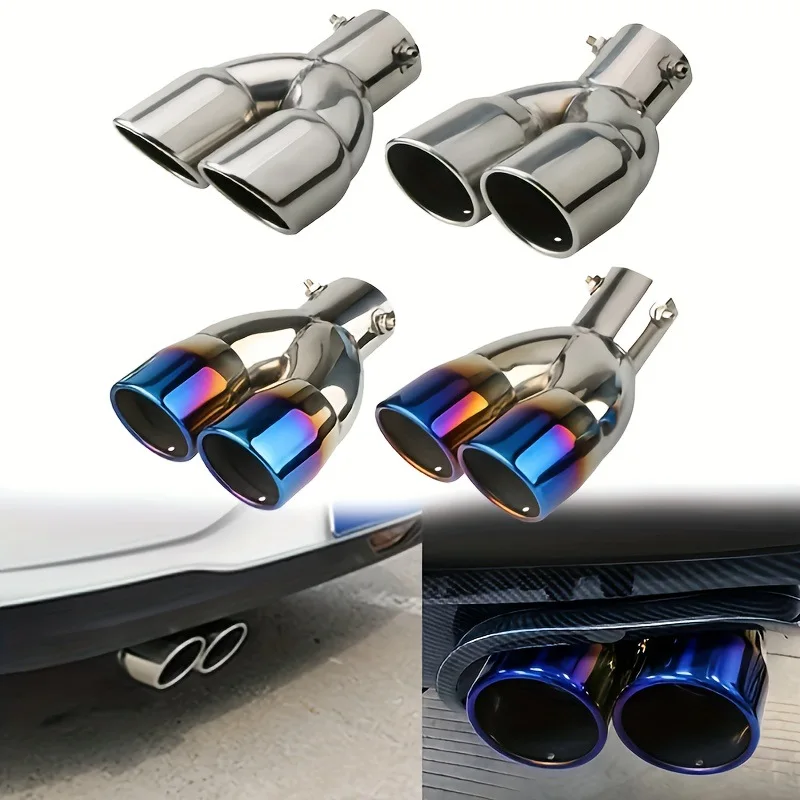 Car modification dual pipe exhaust pipe decoration universal thickened version dual outlet tailpipe muffler 