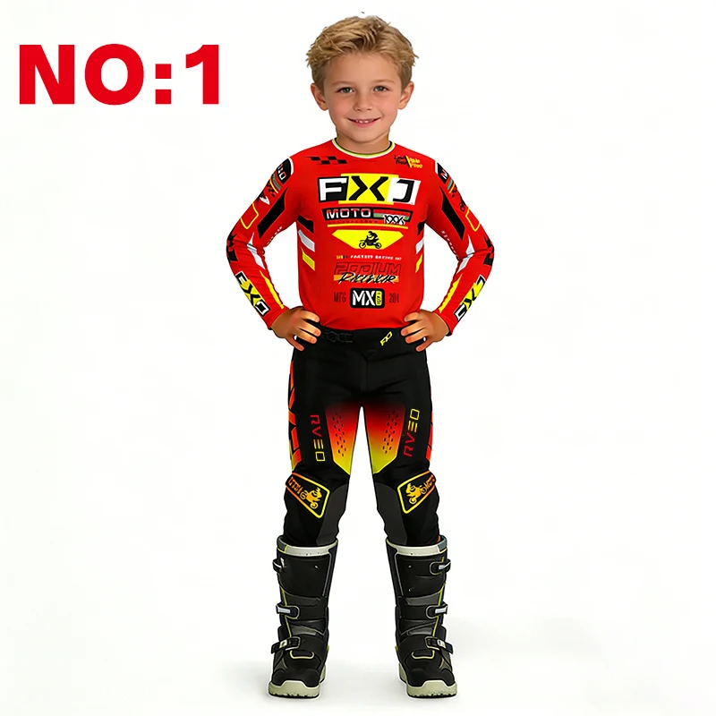 motocross child set Motorcycle jersey and pants kids clothing big boy girl Youth mx gear set Customized Number Name racing suit