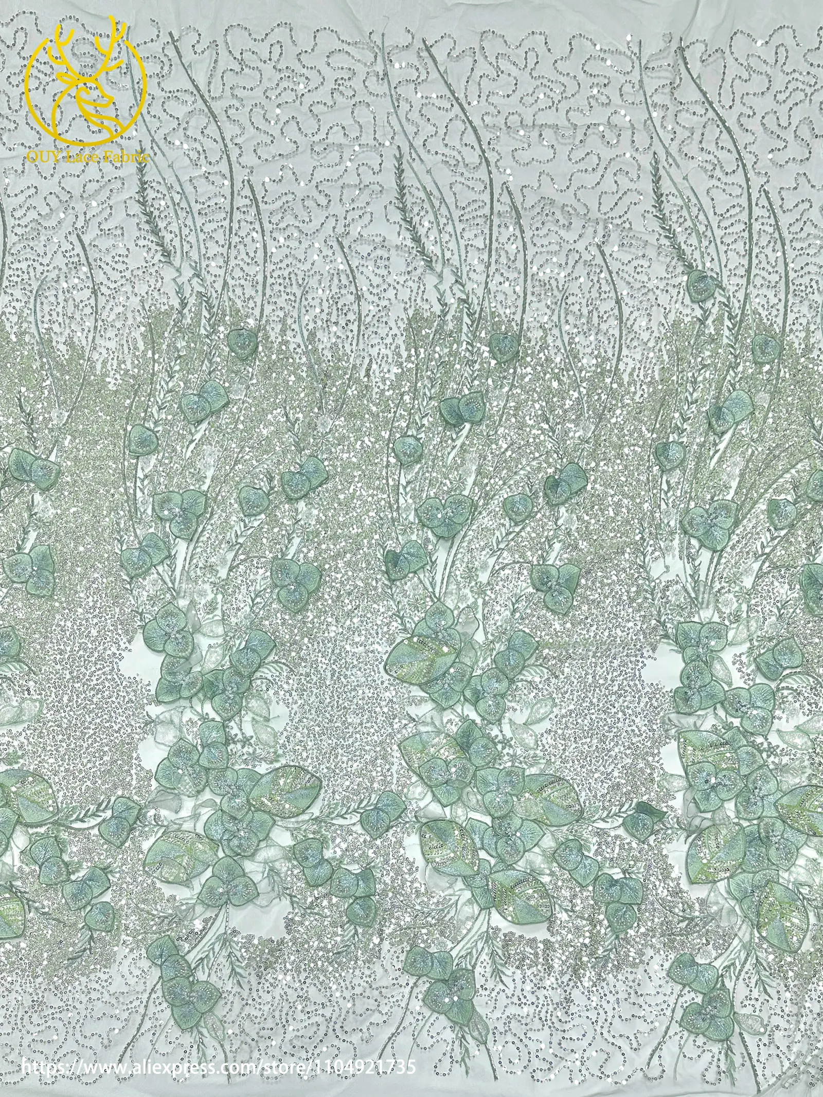Französischer Luxus 3D-Blumen-Stickerei-Spitzenstoff 2026 Afrika Nigeria Pailletten-Perlen-Spitzenstoff für Braut-Hochzeitskleid Nähen – Detail 10