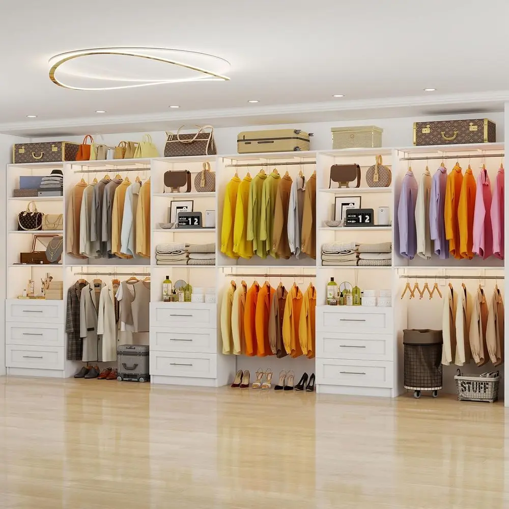 

Closet System with 9 Ders, 11-17T Closet Organizer System with Cuttable Shelves or Walk in Closet with 9 Expandable Hanging Rods
