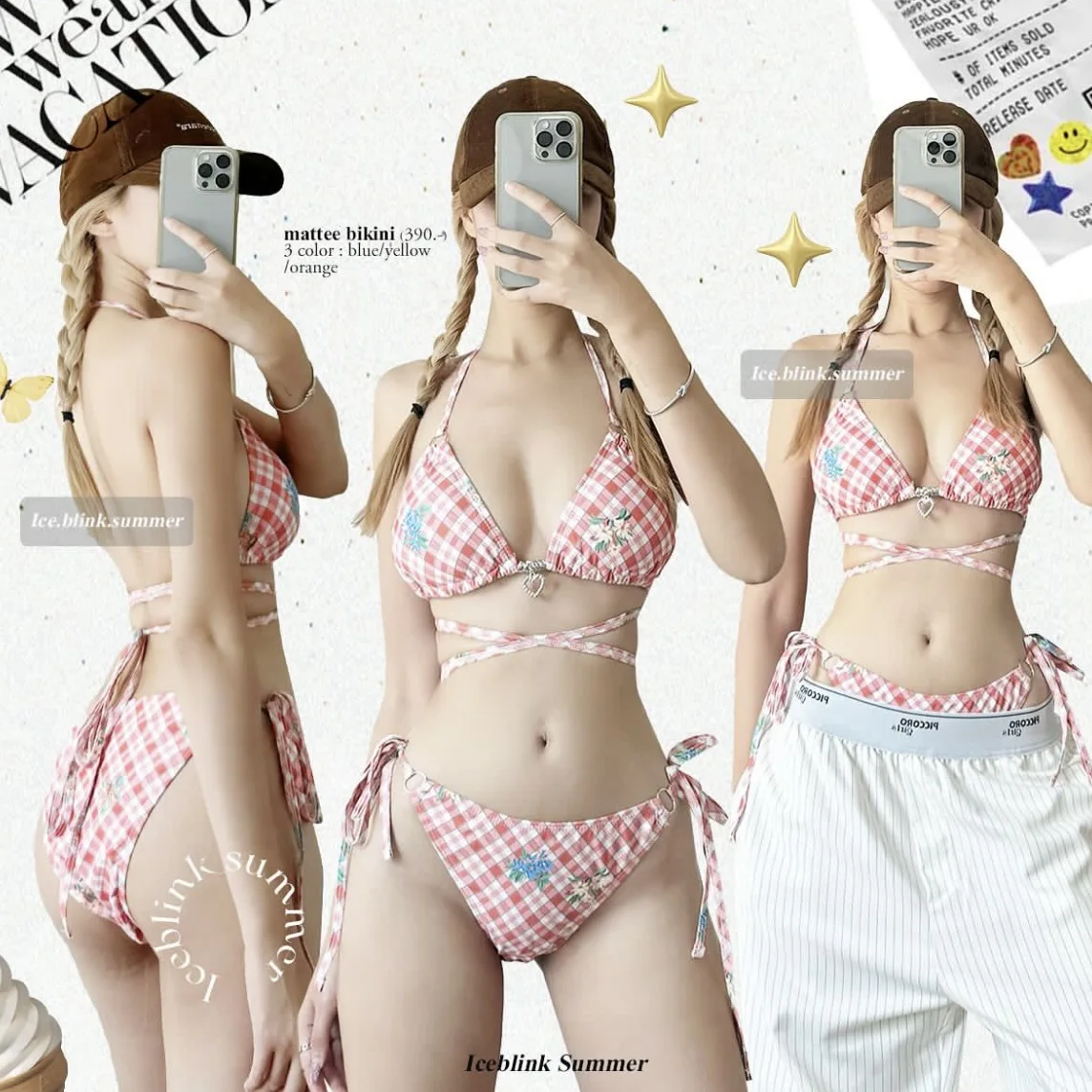 

Стильный купальник-бикини: Элитный, разноцветный в клетку, с эффектом «чистого желания», раздельный, для горячих источников и пляжного отдыха, женский.