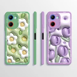 For OPPO Realme C33 Case C 33 6.5 inch RMX3624 Fashion Flower Phone Case RealmeC33 Shockproof Square Back Cover Silicone Bumper