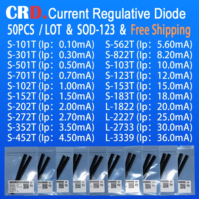 50PCS  / LOT Diode kit  CRD  S-501T S-701T S-102T S-152T S-202T S-272T S-352T S-452T SOD-123 CURRENT REGULATIVE DIODES