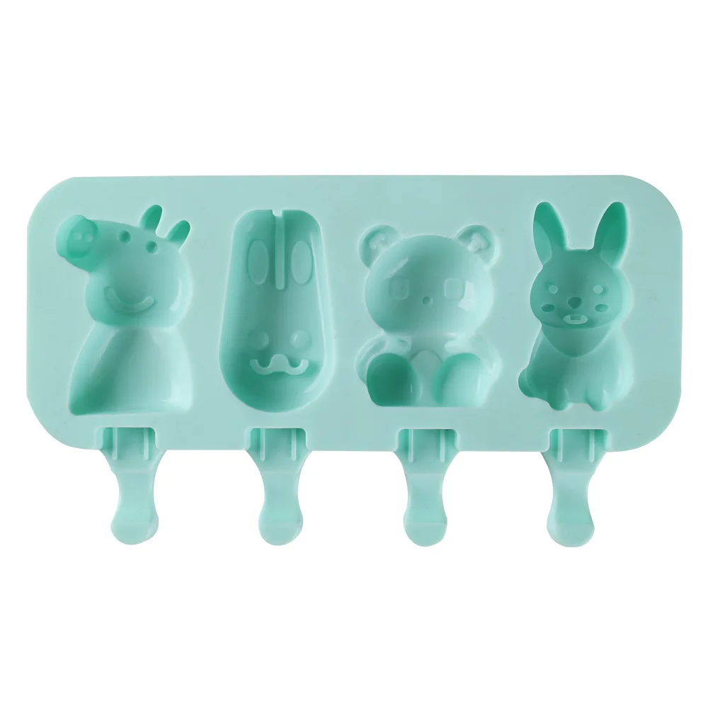 2024 New Ice Cream Silicone Mold Love & Animal Shape Cute Ice Cube Maker Homemade Ice Mould with Stick and Lid Kitchen Gadgets