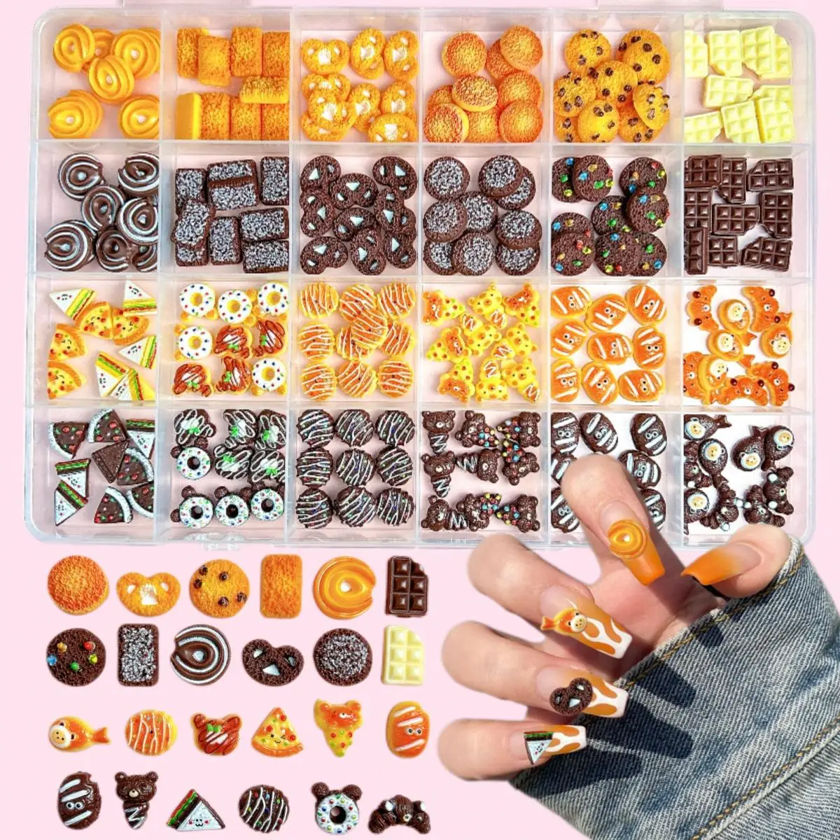 

1Box Resin Cute Chocolate Croissant Nail Art Decorations Simulated Sandwich Butter Cookies Nail Charms Supplies for Manicure DIY