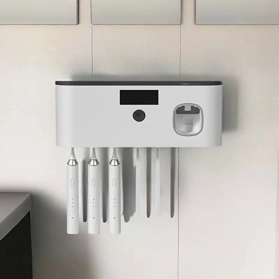 1 Smart Toothbrush Sterilizer, Toothbrush Storage Rack with 5 Brush Slots, Toothpaste Dispenser, Wall Mounted Holder - view 2
